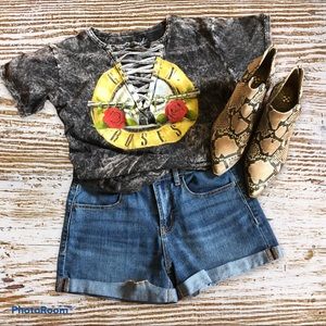 Bravado Guns N Roses Acid Wash Lace Up Tee- Medium